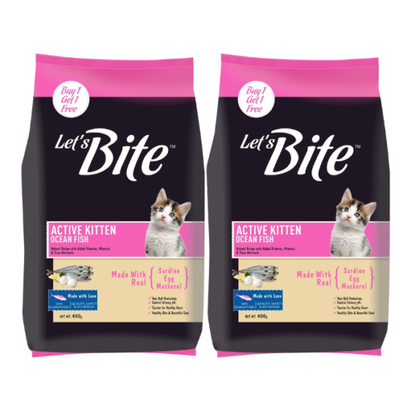 Let's Bite Active Kitten Dry Cat Food, 400 gm (Buy 1 Get 1 Free), Total 800 g Pack