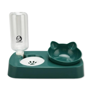 Foodie Puppies 2 in 1 Pet Gravity Feeder Food Bowl and Water Bottle Set- (Green), with Automatic Water Dispenser Bottle, Detachable Tilted Raised Food Bowl for Puppy, Small Dogs Cats and Kittens