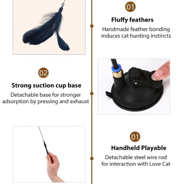 Cat Toys, Cat Teaser Toy with Bell, Fixable Cat Interactive Toys with Suction Cup, Elastic Toys for Kittens, Persian Cat Toys and Feather Toys, Funny Cat Playing Toys for Indoor - Image 4