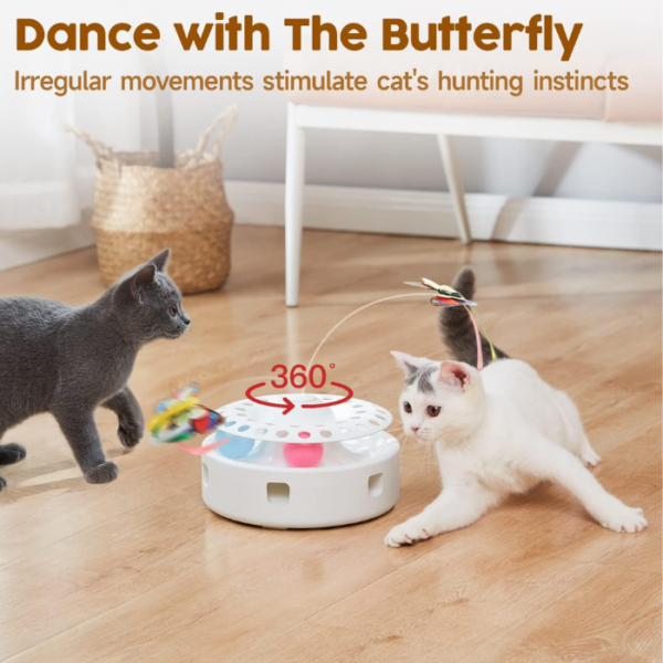 FYA Cat Toys 3 in 1 Automatic Interactive Kitten Toy, Fluttering Butterfly Toy for Cat Chase and Exercise, Moving Ambush Feather, Track Balls, Dual Power Supplies, USB Powered, Smart Standby - Image 2