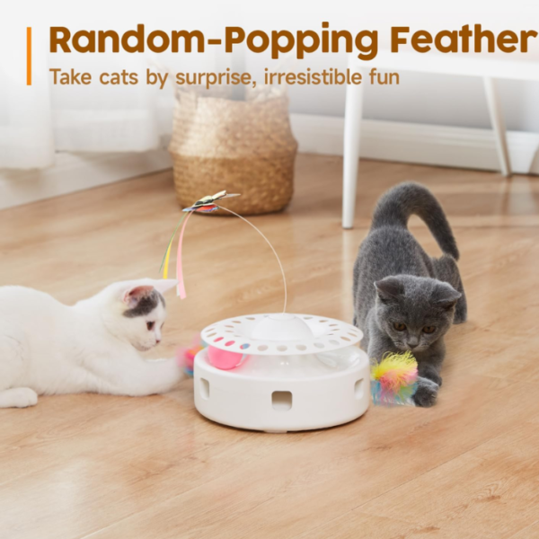 FYA Cat Toys 3 in 1 Automatic Interactive Kitten Toy, Fluttering Butterfly Toy for Cat Chase and Exercise, Moving Ambush Feather, Track Balls, Dual Power Supplies, USB Powered, Smart Standby - Image 3