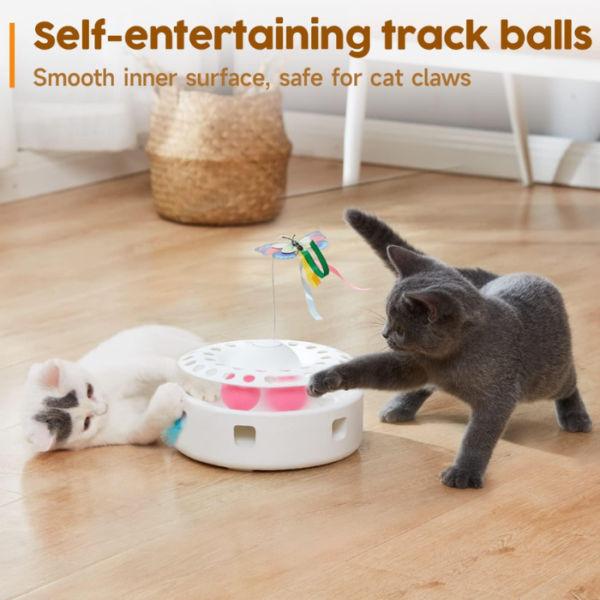 FYA Cat Toys 3 in 1 Automatic Interactive Kitten Toy, Fluttering Butterfly Toy for Cat Chase and Exercise, Moving Ambush Feather, Track Balls, Dual Power Supplies, USB Powered, Smart Standby - Image 4